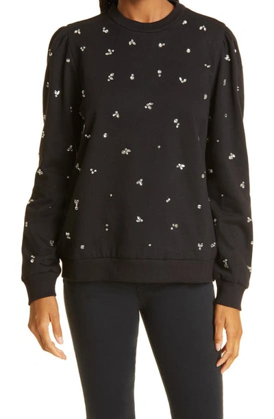 Shop Nicole Miller Beaded Pullover Sweatshirt In Black