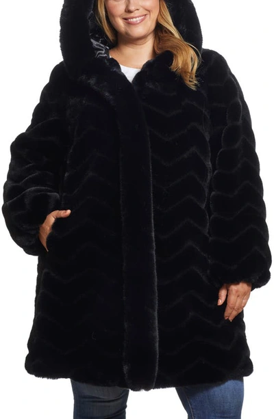 Shop Gallery Hooded Faux Fur Jacket In Black