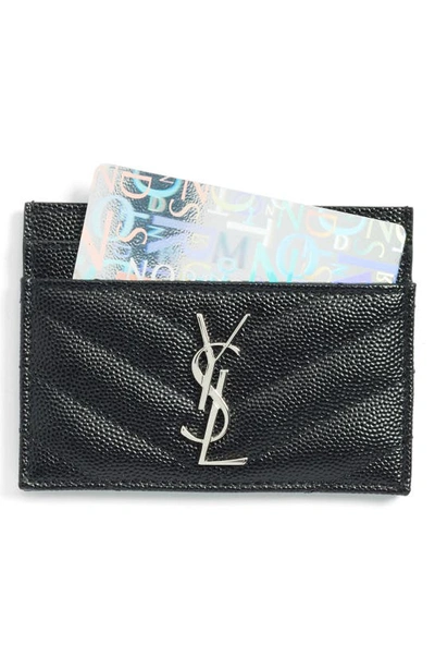 Shop Saint Laurent Monogram Leather Credit Card Case In Noir