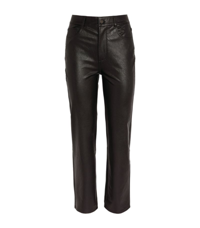 Shop Paige Faux Leather Stella Straight Jeans In Black