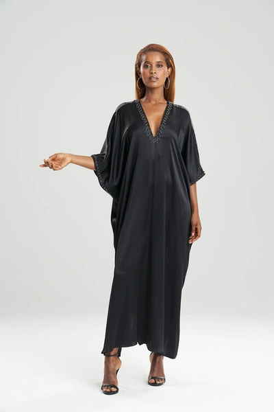 Shop Josie Natori Natori Key Essentials Embellished Cocoon Silk Caftan Dress In Black