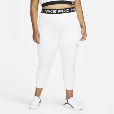 Shop Nike Pro Women's Mid-rise Crop Leggings In White,black,black