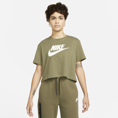 Shop Nike Sportswear Essential Women's Cropped T-shirt In Medium Olive,white