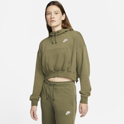 Shop Nike Sportswear Essentials Women's Fleece Hoodie In Medium Olive,white
