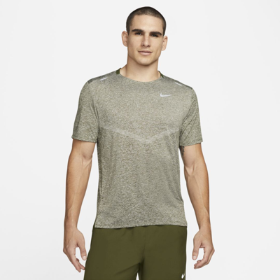 Shop Nike Dri-fit Rise 365 Men's Short-sleeve Running Top In Rough Green,heather