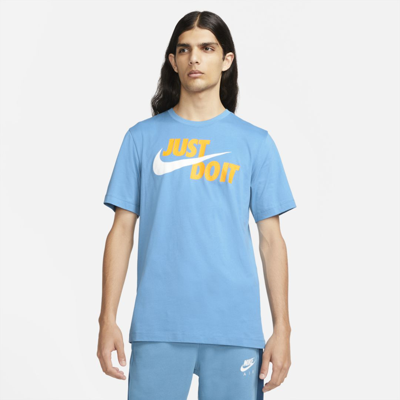 Shop Nike Sportswear Jdi Men's T-shirt In Dutch Blue,total Orange,white