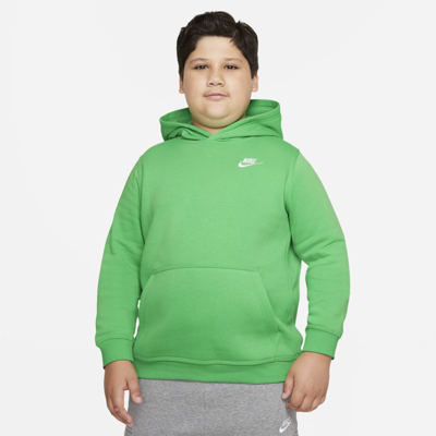 Shop Nike Sportswear Club Fleece Big Kids' Pullover Hoodie (extended Size) In Light Green Spark,white