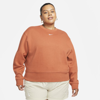Shop Nike Sportswear Collection Essentials Women's Oversized Fleece Crew In Burnt Sunrise,white