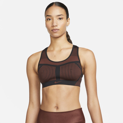 Shop Nike Women's Fe/nom Flyknit High-support Non-padded Sports Bra In Brown
