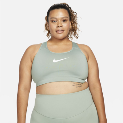 Shop Nike Swoosh Women's Medium-support Non-padded Sports Bra In Jade Smoke,white
