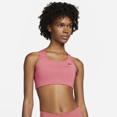 Shop Nike Dri-fit Swoosh Women's Medium-support Non-padded Sports Bra In Gypsy Rose,black