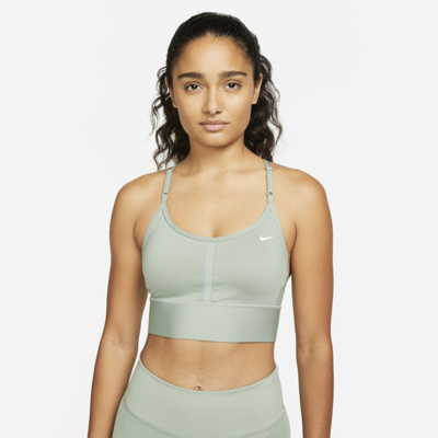 Shop Nike Dri-fit Indy Women's Light-support Padded Longline Sports Bra In Jade Smoke,white