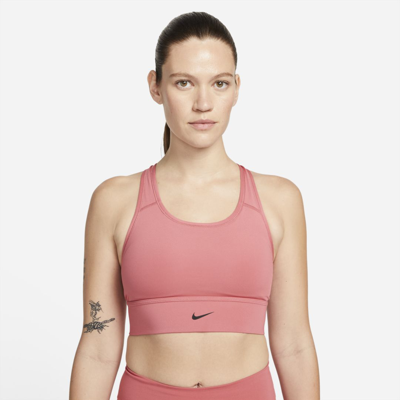 Shop Nike Dri-fit Swoosh Women's Medium-support 1-piece Padded Longline Sports Bra In Gypsy Rose,black
