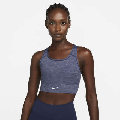 Shop Nike Women's Swoosh Medium-support 1-piece Padded Longline Sports Bra In Blue