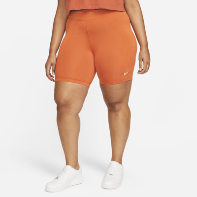 Shop Nike Sportswear Essential Women's Mid-rise Bike Shorts In Sport Spice,white