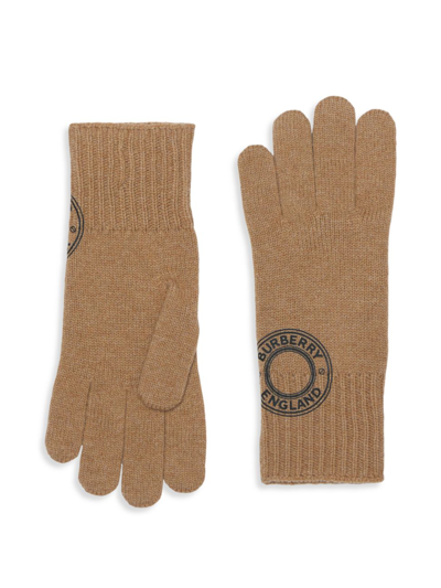 Shop Burberry Women's Roundel Logo Cashmere-blend Gloves In Camel