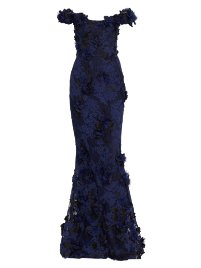 Shop Marchesa Women's Embroidered Off-the-shoulder Couture Gown In Midnight