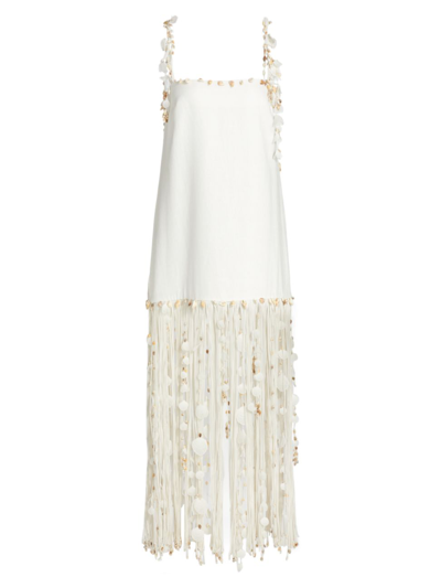 Shop Zimmermann Women's Postcard Shell & Fringe Trim Dress In Ivory