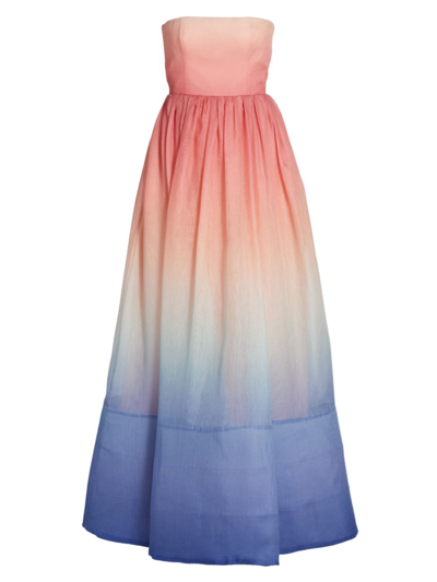 Shop Zimmermann Silk-linen Blend Strapless Dress In Ombre Dawn