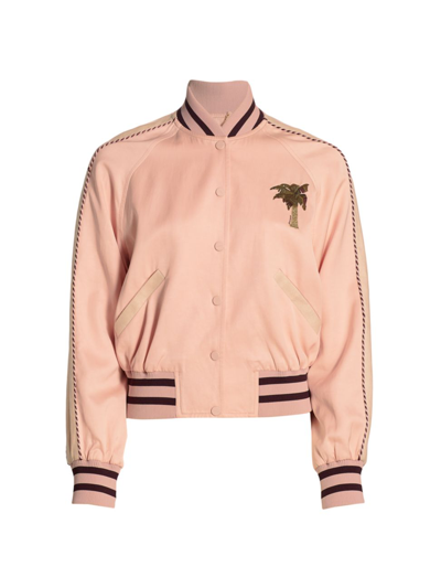 Shop Zimmermann Embroidered Bomber Jacket In Dusty Pink