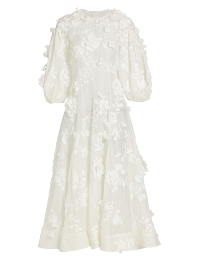 Shop Zimmermann Women's Postcard Appliqué Silk-linen Embroidered Maxi Dress In Ivory