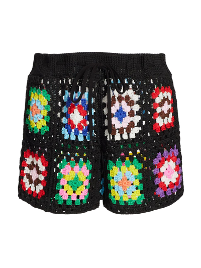Shop Monse Women's Crochet Granny Square Shorts In Black