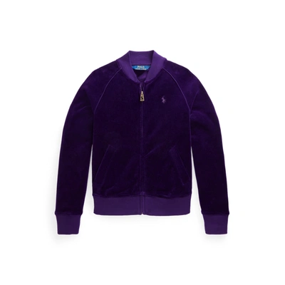 Shop Polo Ralph Lauren Velour Baseball Jacket In Medieval Purple