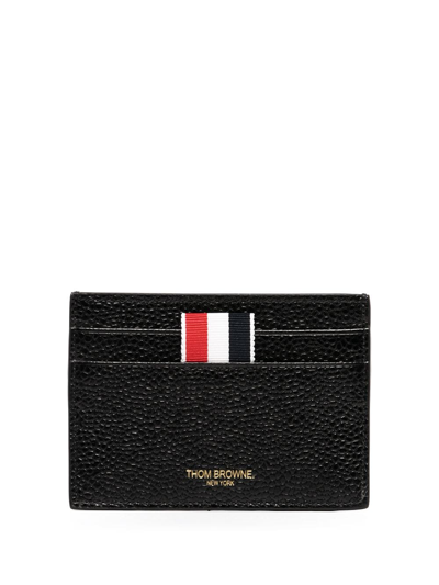 Shop Thom Browne Grosgrain-tab Leather Cardholder In 001 Black