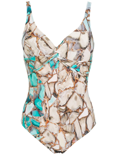 Shop Lygia & Nanny Adriana Gemstone-print Swimsuit In Blue