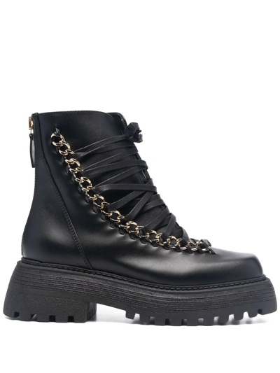 Shop Alevì Square-toe Lace-up Boots In Black