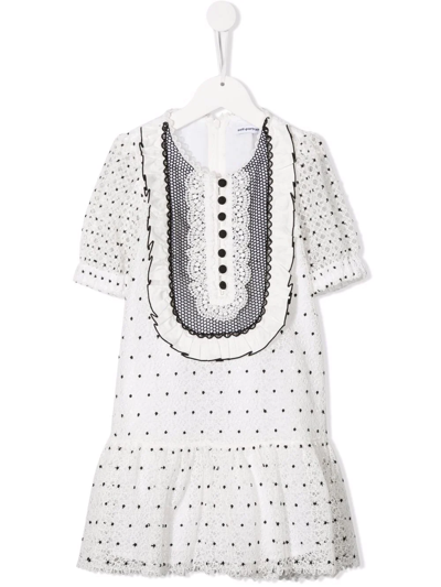 Shop Self-portrait Hibiscus Polka-dot Dress In White