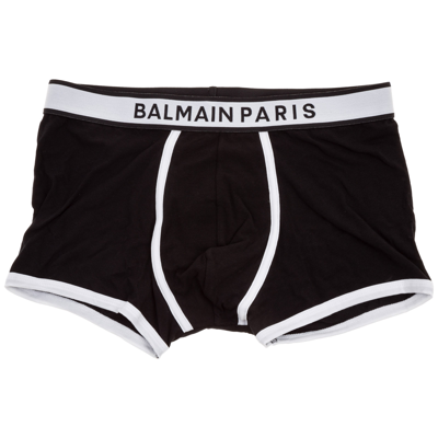 Shop Balmain Men's Cotton Underwear Boxer Shorts In Black