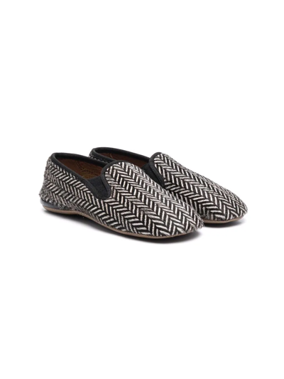 Shop Pèpè Herringbone-pattern Slippers In Black