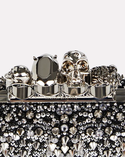 Shop Alexander Mcqueen Four Ring Embellished Box Clutch In Black