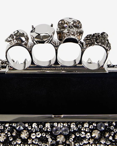 Shop Alexander Mcqueen Four Ring Embellished Box Clutch In Black