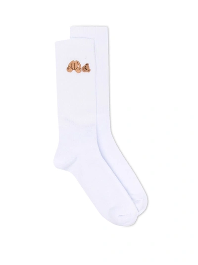 Shop Palm Angels Embroidered Bear Logo Socks White