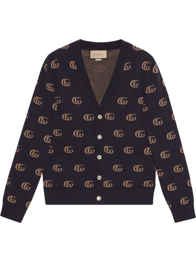 Shop Gucci Gg Intarsia-knit Cashmere Cardigan In Blau