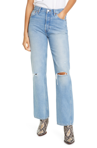 Shop Re/done '90s Ripped High Waist Loose Straight Leg Jeans In Light Destroyed 5