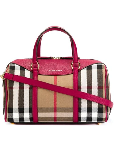 Burberry The Medium Banner In Leather And House Check - Pink