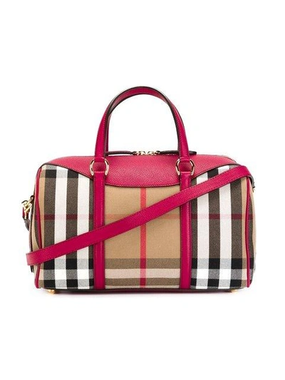 Shop Burberry The Medium Banner In Leather And House Check - Pink