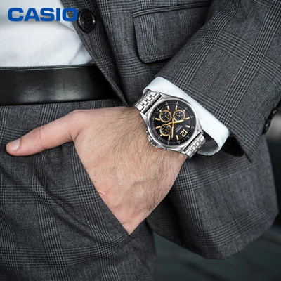 【爆款推荐】卡西欧手表三眼表盘商务黑金时尚男士手表