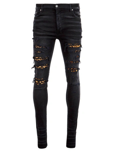 Shop Amiri Distressed Leopard Thrasher Jean Aged Black