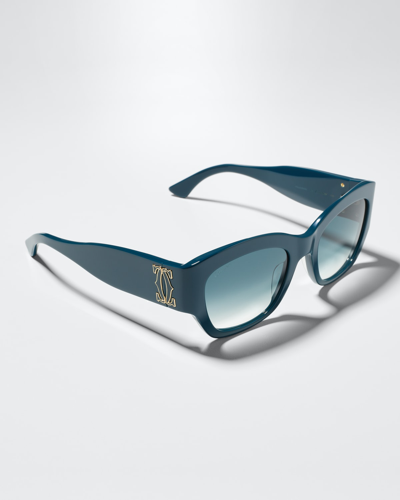 Shop Cartier Oversized Acetate Cat-eye Sunglasses In 004 Petrol