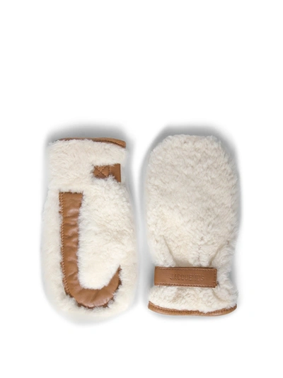 Shop Jacquemus Les Moufles Shearling Gloves In White