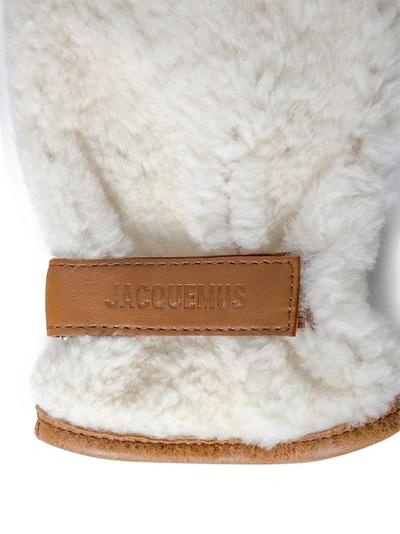 Shop Jacquemus Les Moufles Shearling Gloves In White