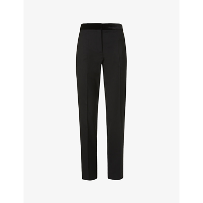 Shop Sandro Women's Noir / Gris Straight-leg Mid-rise Stretch Recycled Polyester-blend Trousers