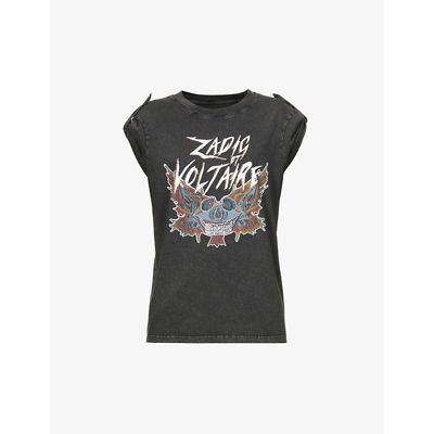 Shop Zadig & Voltaire Womens Carbone Donate Graphic-print Cotton-jersey T-shirt M
