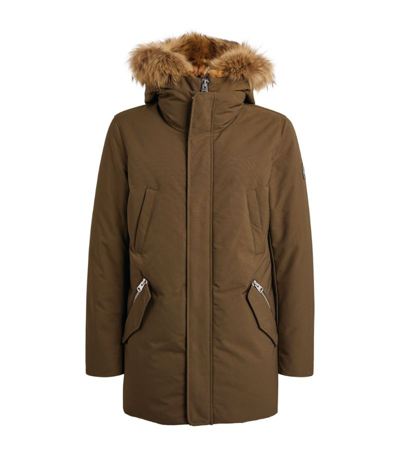 Shop Mackage Racoon Fur-trim Parka Coat In Green