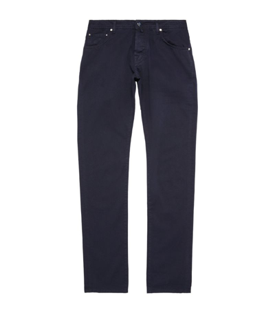 Shop Jacob Cohen Cotton-rich Slim Trousers In Navy