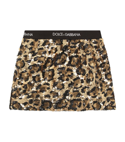 Shop Dolce & Gabbana Kids Sequin-embellished Leopard-print Skirt (2-6 Years) In Multi